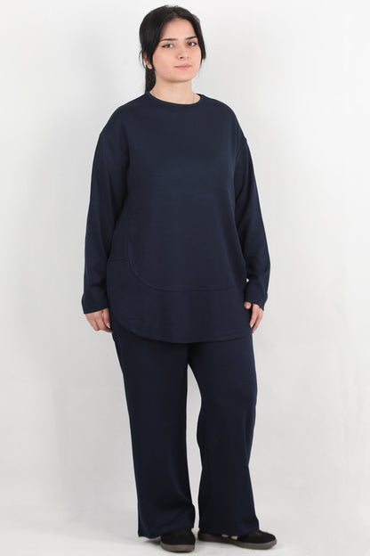 Modera Büyük Beden Parça Detay İkili Takım Lacivert