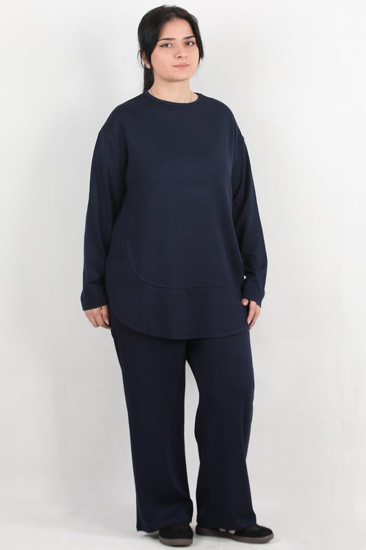 Modera Büyük Beden Parça Detay İkili Takım Lacivert