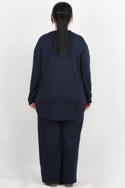 Modera Büyük Beden Parça Detay İkili Takım Lacivert