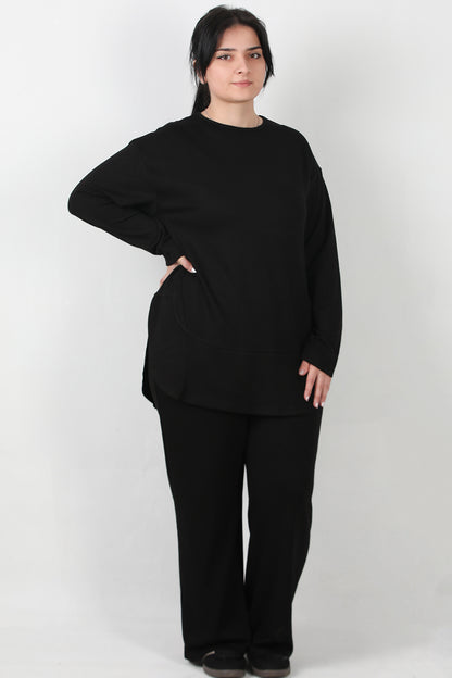 Modera Büyük Beden Parça Detay İkili Takım Siyah