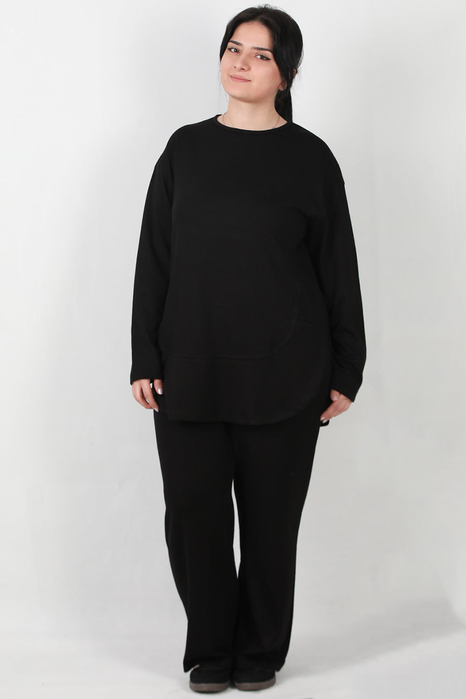 Modera Büyük Beden Parça Detay İkili Takım Siyah