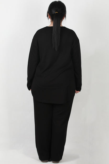 Modera Büyük Beden Parça Detay İkili Takım Siyah