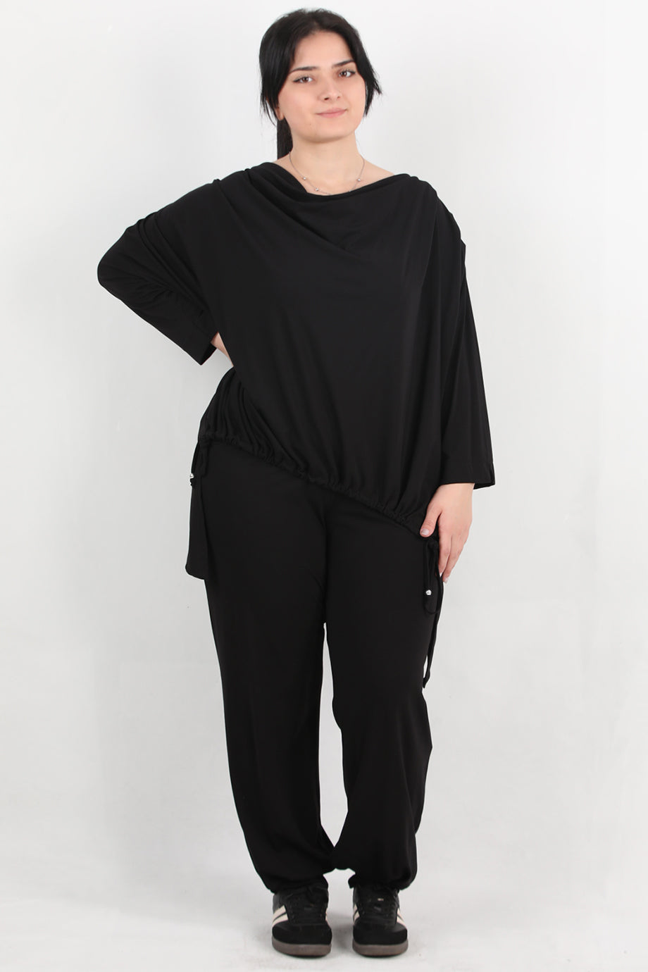 Silque Büyük Beden Degaje Yaka İkili Takım Siyah