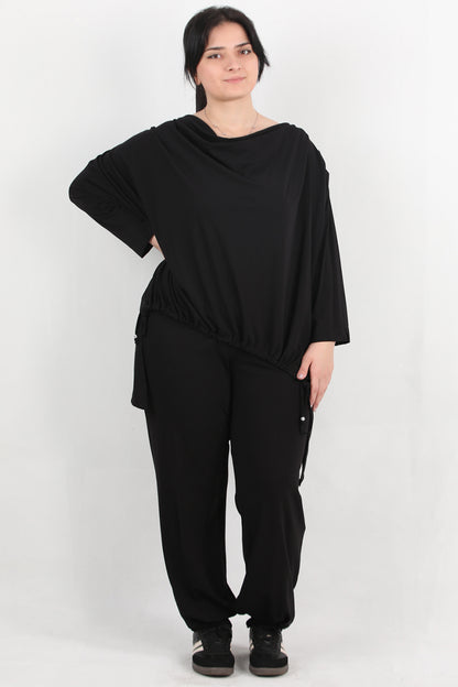 Silque Büyük Beden Degaje Yaka İkili Takım Siyah