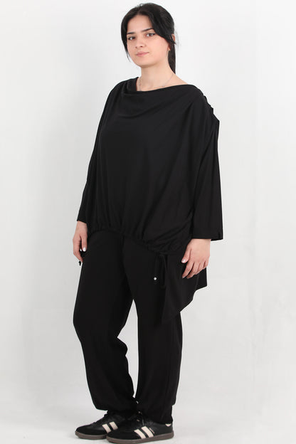Silque Büyük Beden Degaje Yaka İkili Takım Siyah
