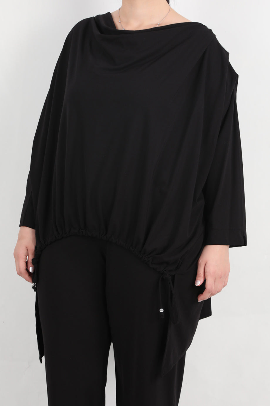 Silque Büyük Beden Degaje Yaka İkili Takım Siyah