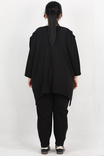 Silque Büyük Beden Degaje Yaka İkili Takım Siyah