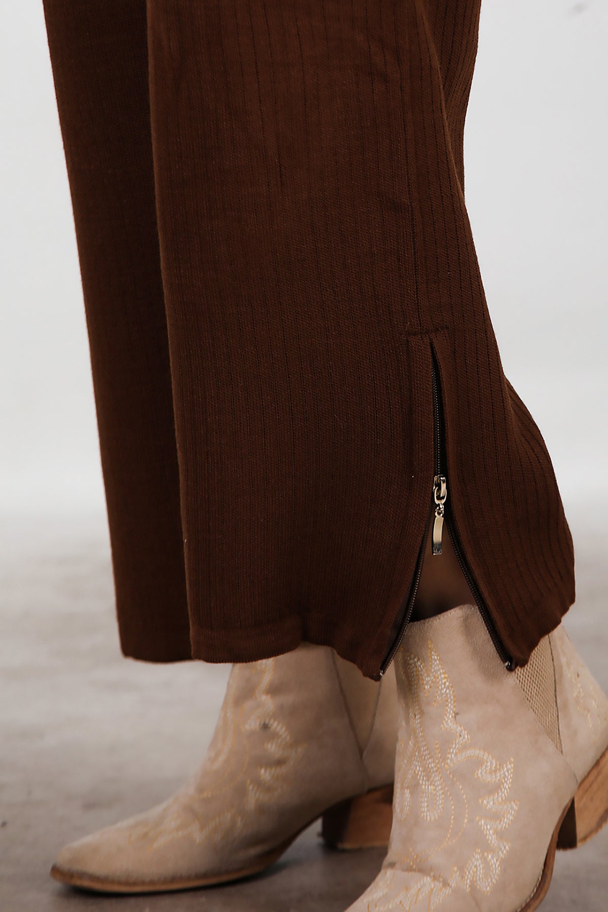 Kadın Fermuar Detay Triko Takım Kahverengi