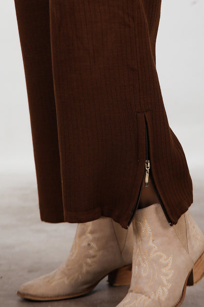 Kadın Fermuar Detay Triko Takım Kahverengi