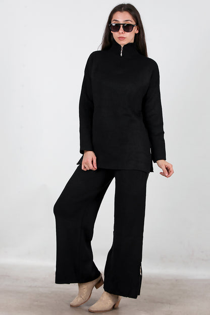 Kadın Fermuar Detay Triko Takım Siyah