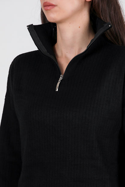 Kadın Fermuar Detay Triko Takım Siyah