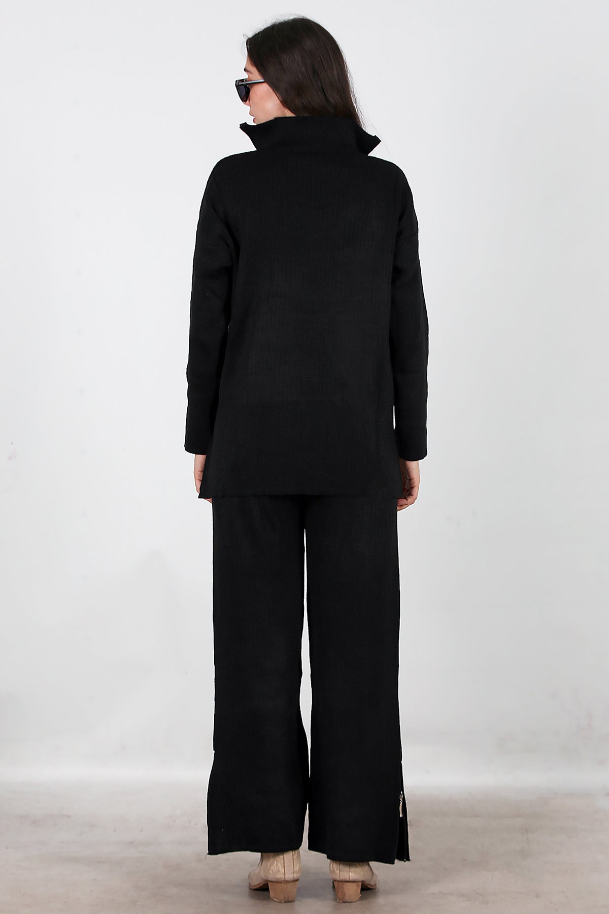 Kadın Fermuar Detay Triko Takım Siyah