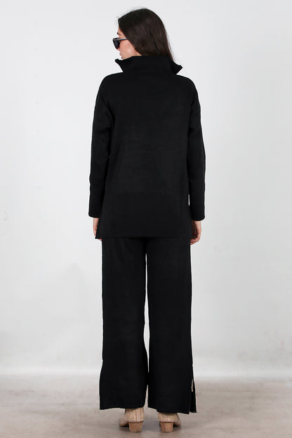 Kadın Fermuar Detay Triko Takım Siyah