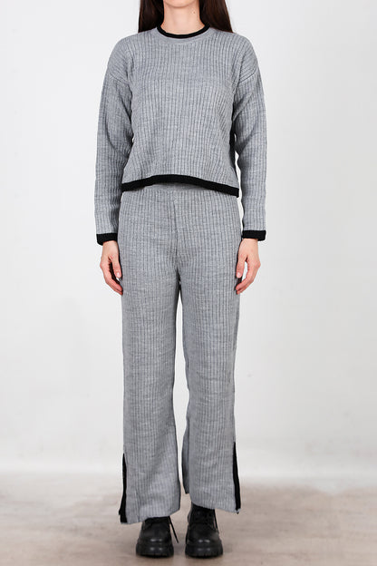 Kadın Garnili Paça Fermuarlı Triko Takım Antrasit