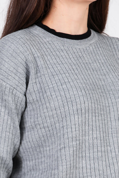 Kadın Garnili Paça Fermuarlı Triko Takım Antrasit