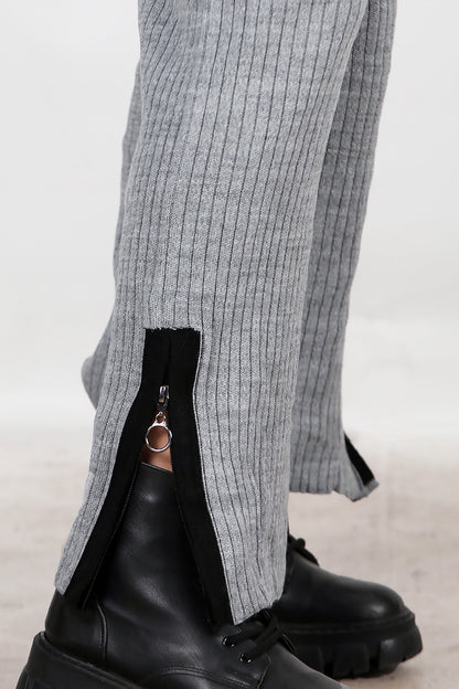 Kadın Garnili Paça Fermuarlı Triko Takım Antrasit