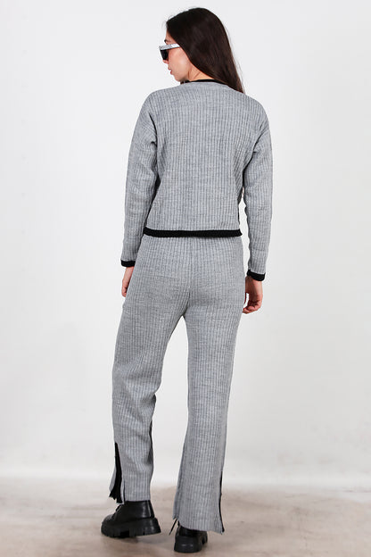 Kadın Garnili Paça Fermuarlı Triko Takım Antrasit