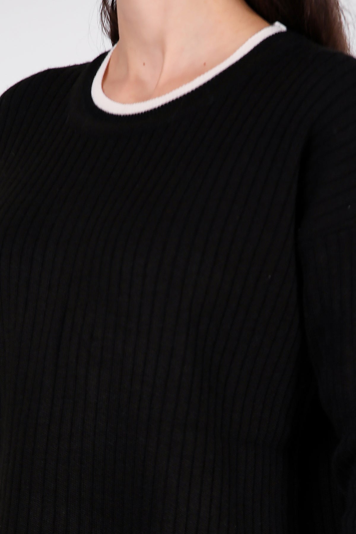 Kadın Garnili Paça Fermuarlı Triko Takım Siyah