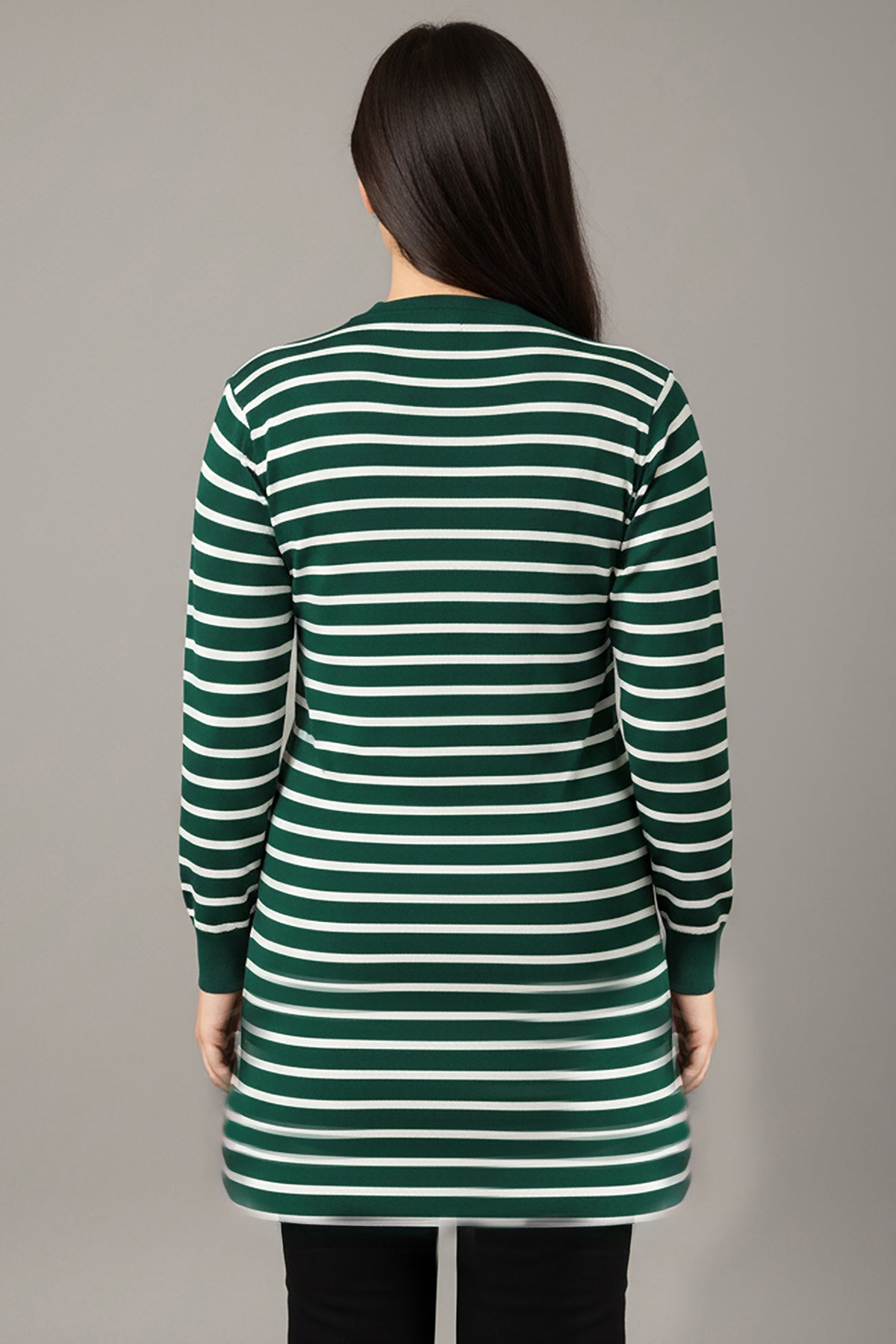 Büyük Beden Yan Yırtmaçlı Bisiklet Yaka Çizgili Tunik Zümrüt