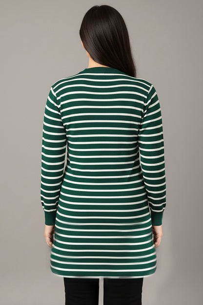 Büyük Beden Yan Yırtmaçlı Bisiklet Yaka Çizgili Tunik Zümrüt
