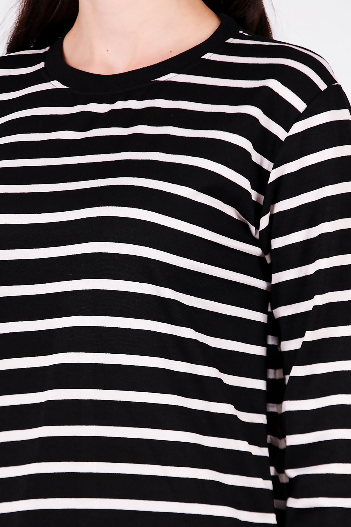 Kadın Yanı Yırtmaçlı Çizgili Tunik Black