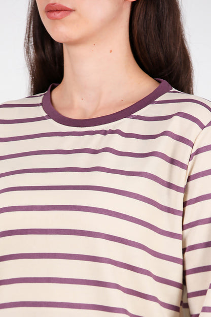 Kadın Yanı Yırtmaçlı Çizgili Tunik Mor
