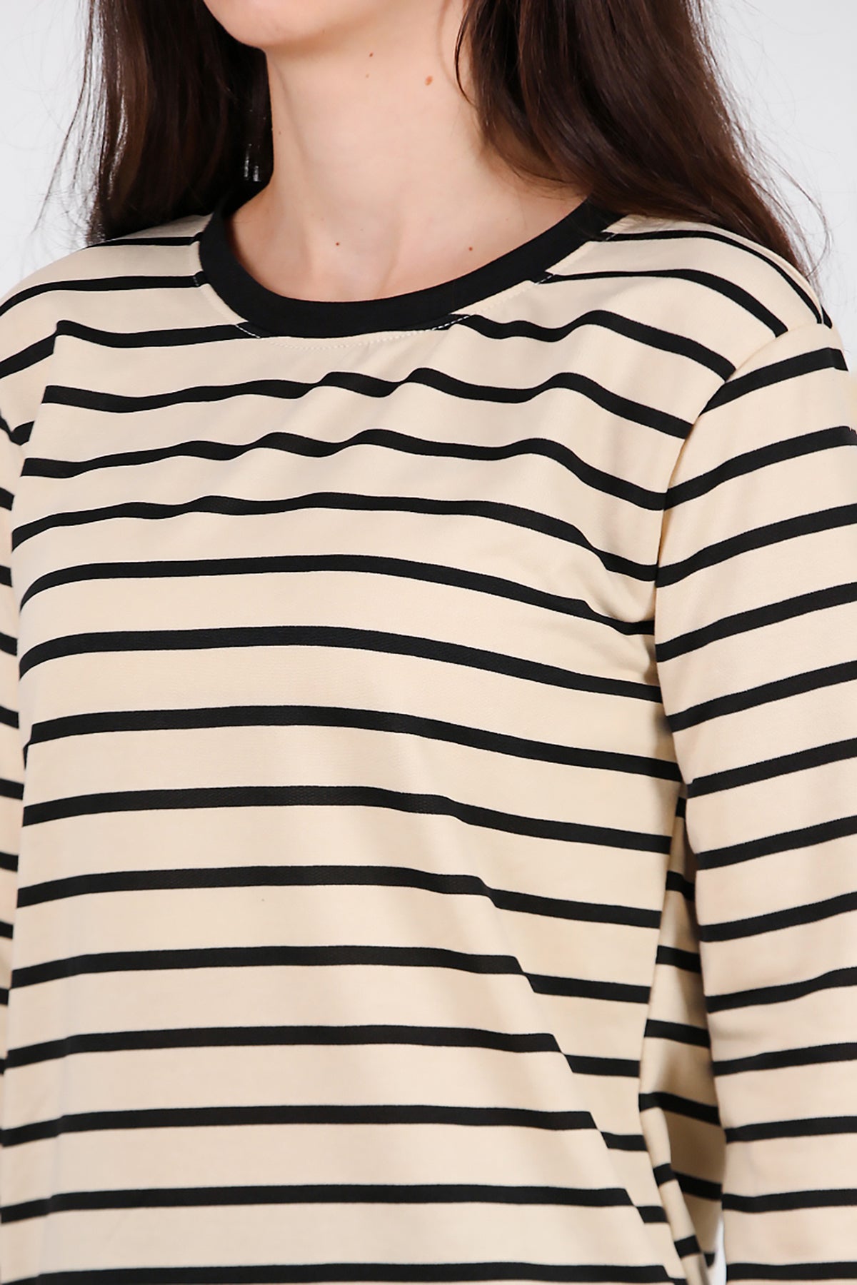 Kadın Yanı Yırtmaçlı Çizgili Tunik Siyah