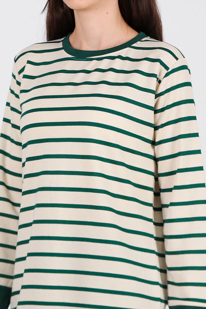 Kadın Yanı Yırtmaçlı Çizgili Tunik Yeşil
