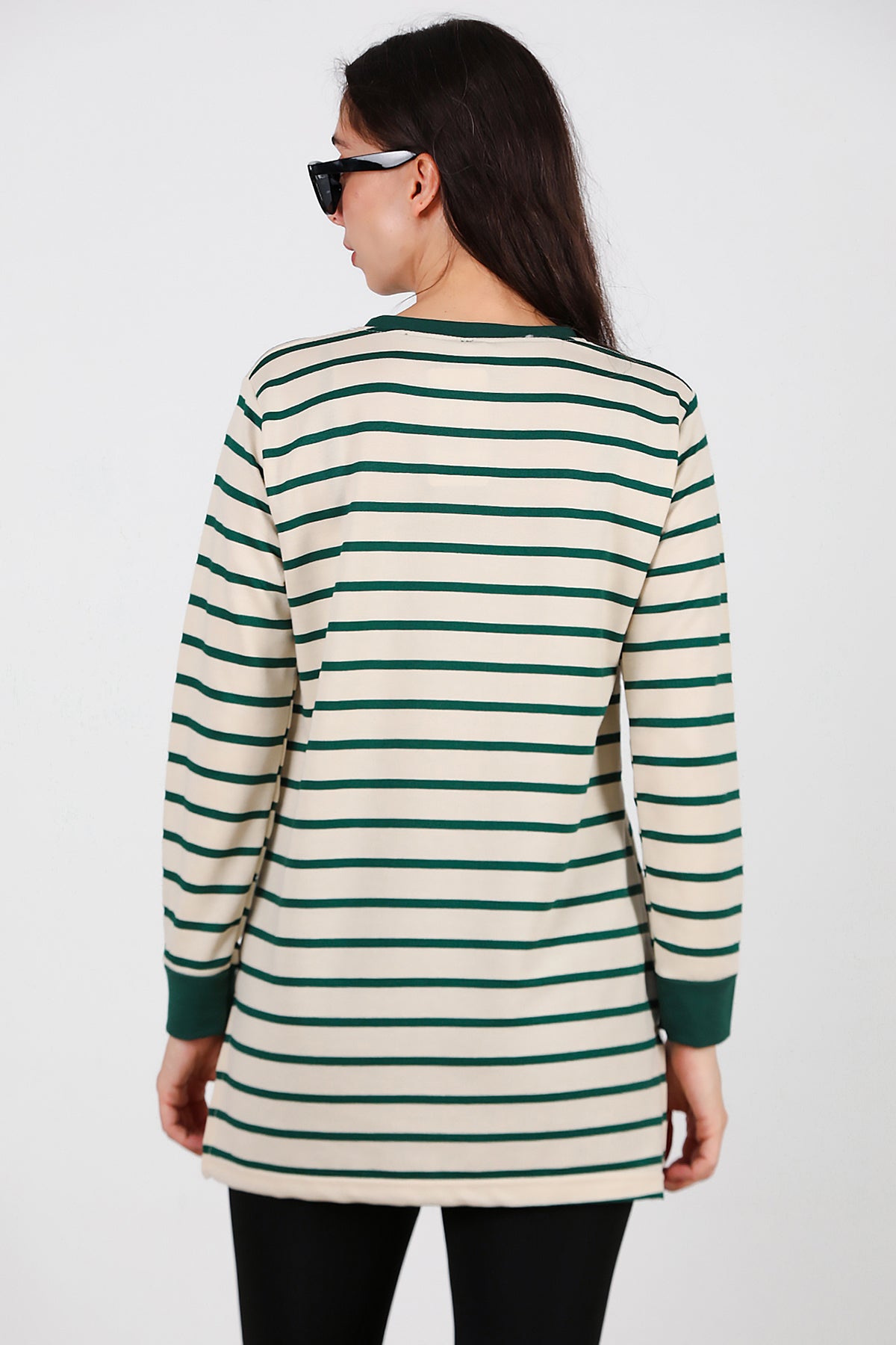Kadın Yanı Yırtmaçlı Çizgili Tunik Yeşil