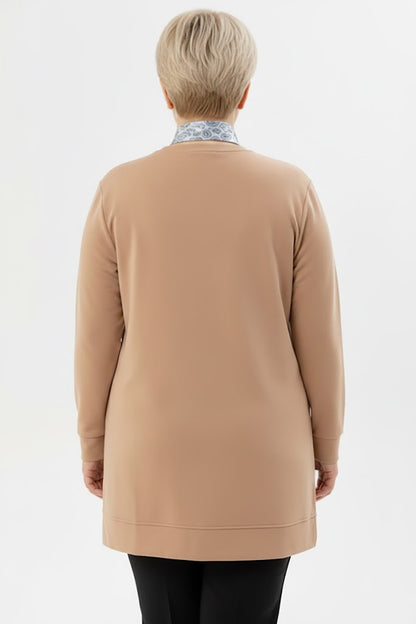 Scarfmode Büyük Beden Fularlı Tunik Bej