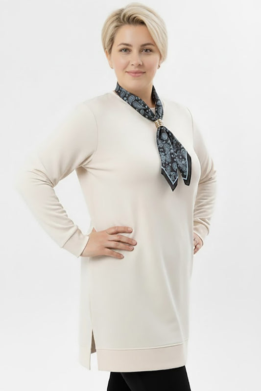 Scarfmode Büyük Beden Fularlı Tunik Ekru