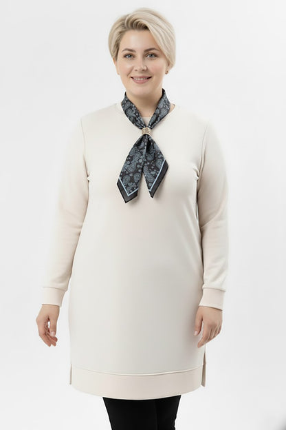Scarfmode Büyük Beden Fularlı Tunik Ekru