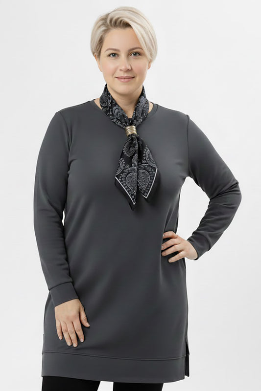 Scarfmode Büyük Beden Fularlı Tunik Füme