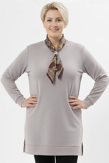 Scarfmode Büyük Beden Fularlı Tunik Gri