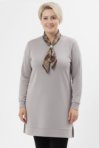 Scarfmode Büyük Beden Fularlı Tunik Gri