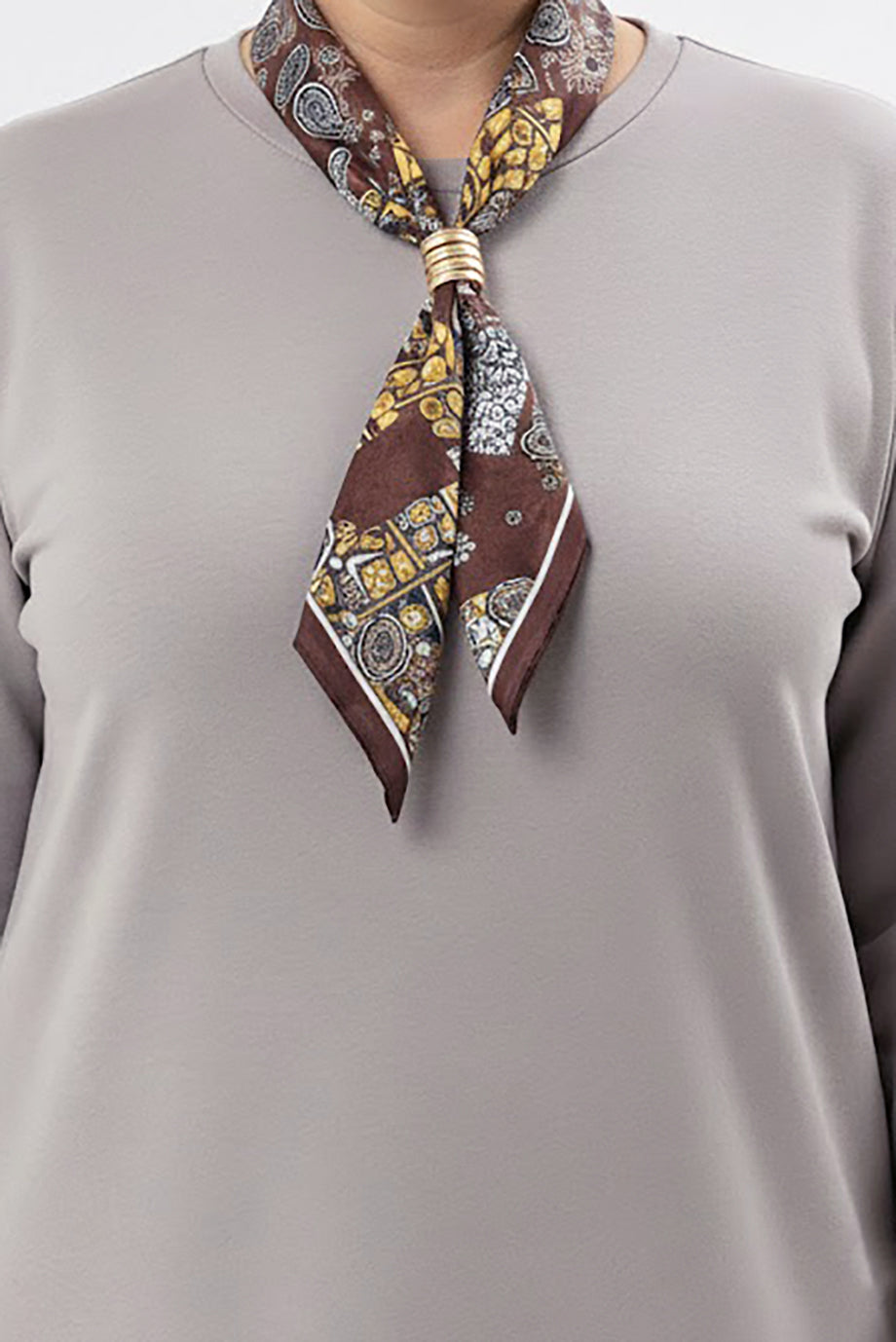 Scarfmode Büyük Beden Fularlı Tunik Gri