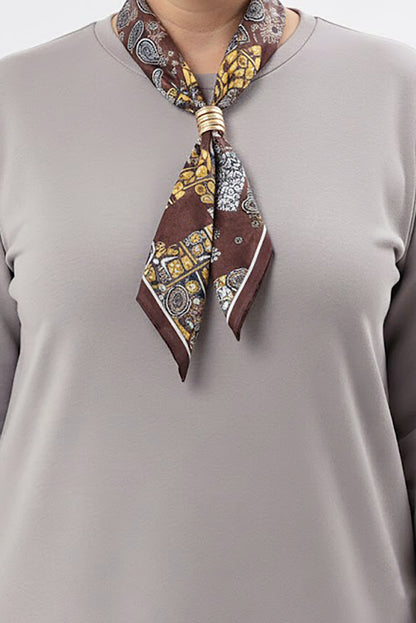 Scarfmode Büyük Beden Fularlı Tunik Gri