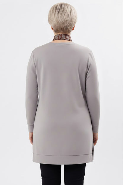 Scarfmode Büyük Beden Fularlı Tunik Gri