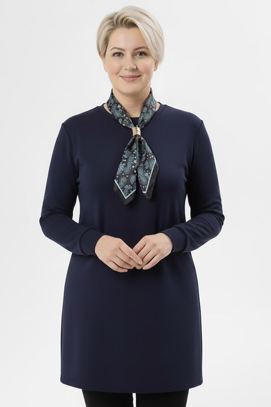 Scarfmode Büyük Beden Fularlı Tunik Lacivert