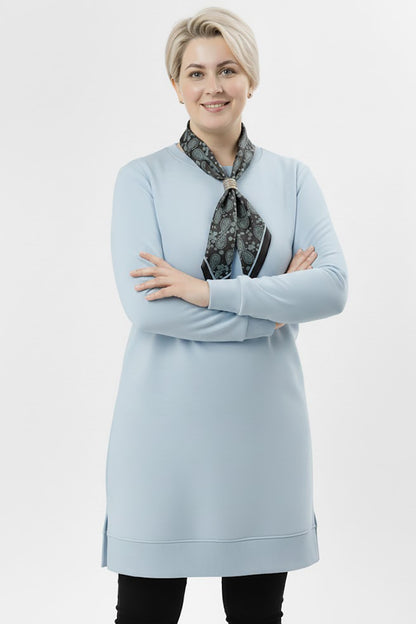 Scarfmode Büyük Beden Fularlı Tunik Mavi