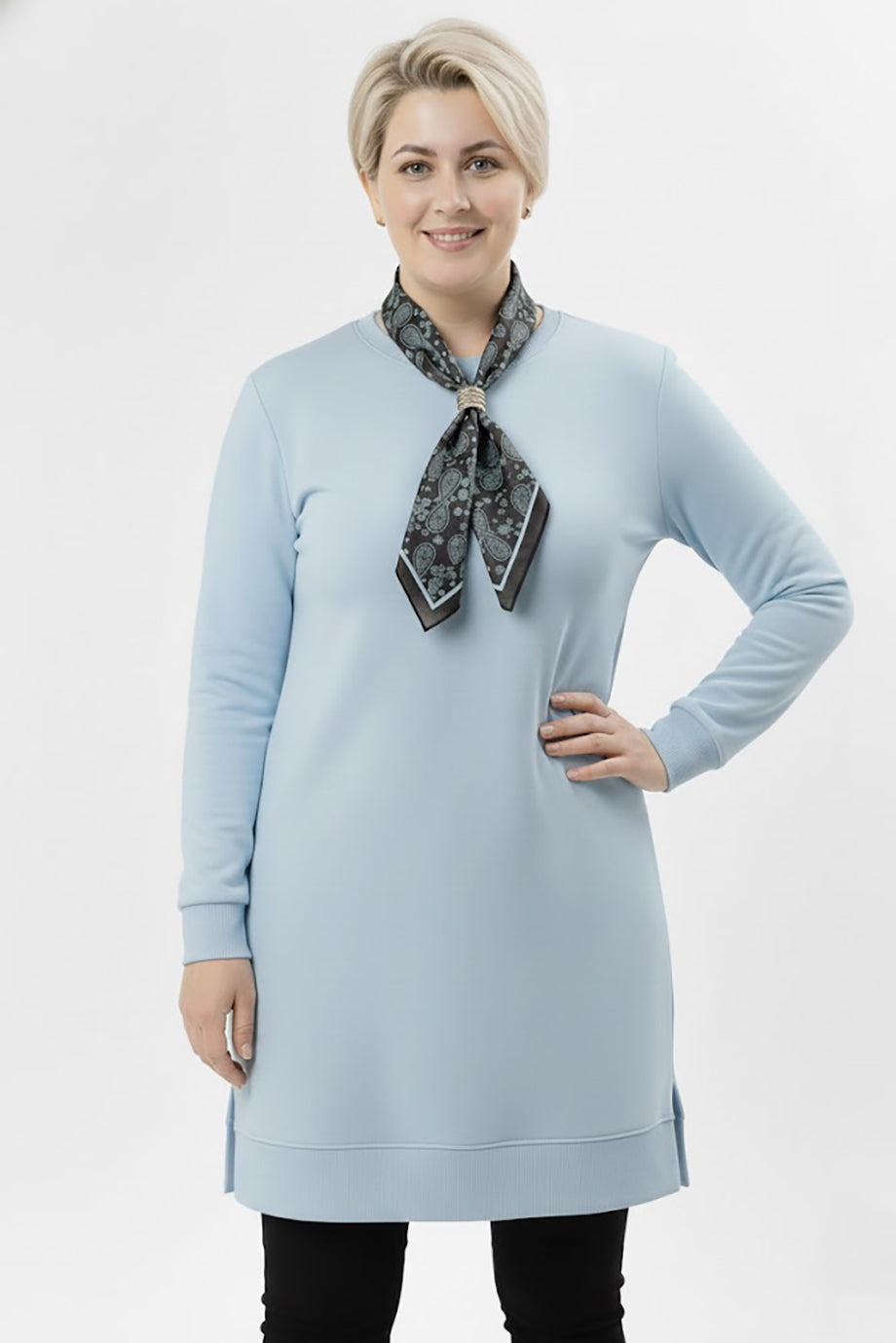 Scarfmode Büyük Beden Fularlı Tunik Mavi