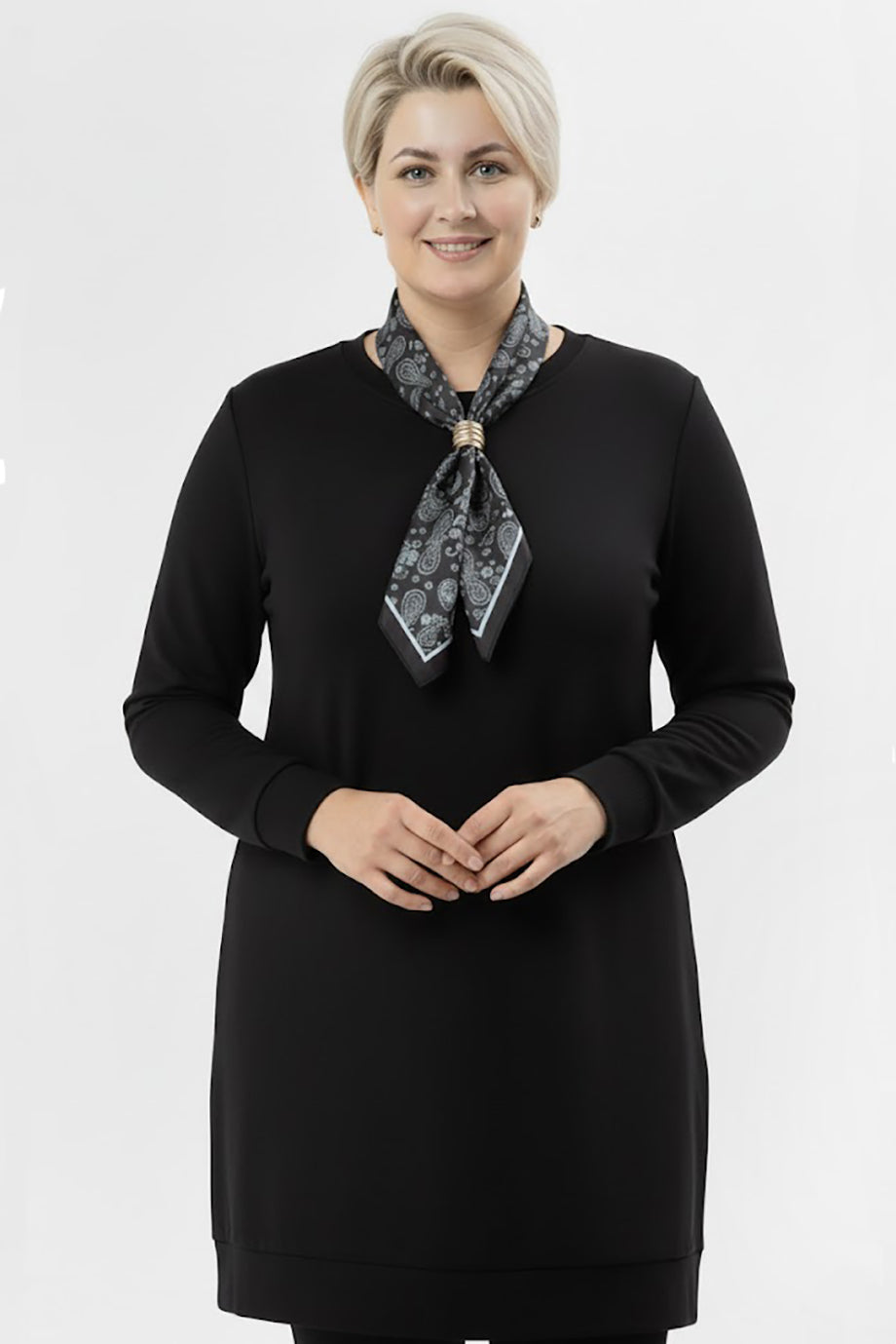 Scarfmode Büyük Beden Fularlı Tunik Siyah