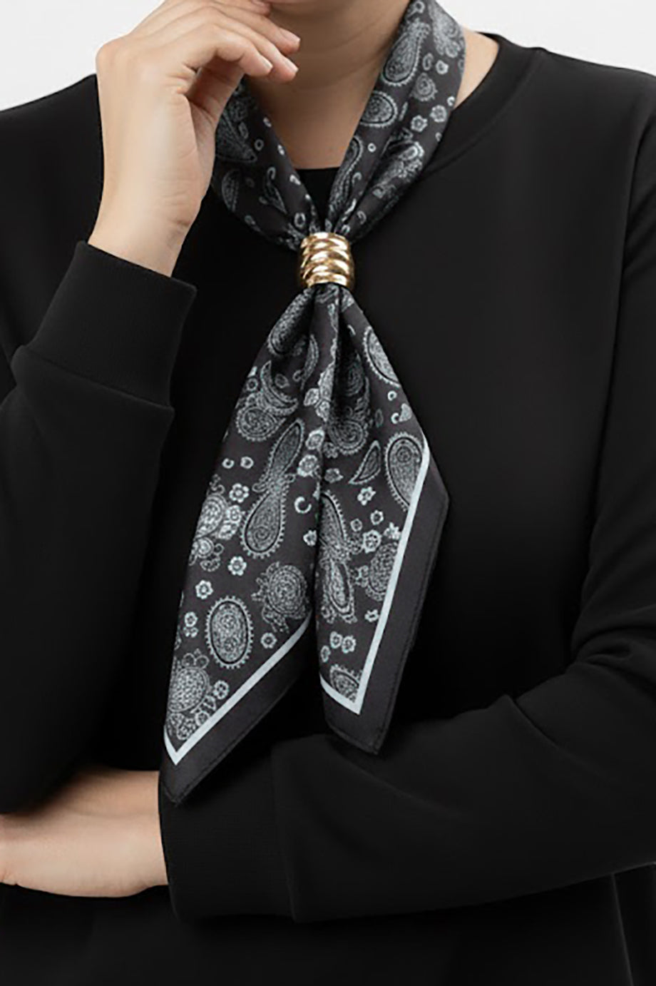 Scarfmode Büyük Beden Fularlı Tunik Siyah