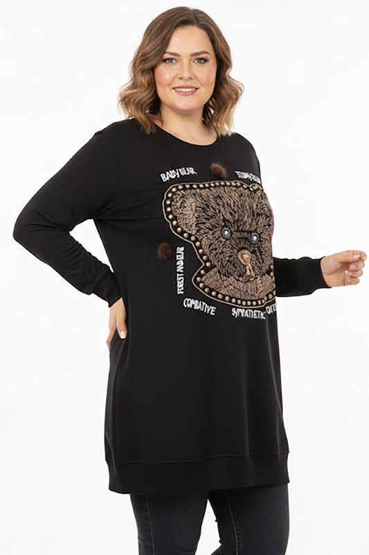 Bearish Büyük Beden Baskılı Tunik Siyah