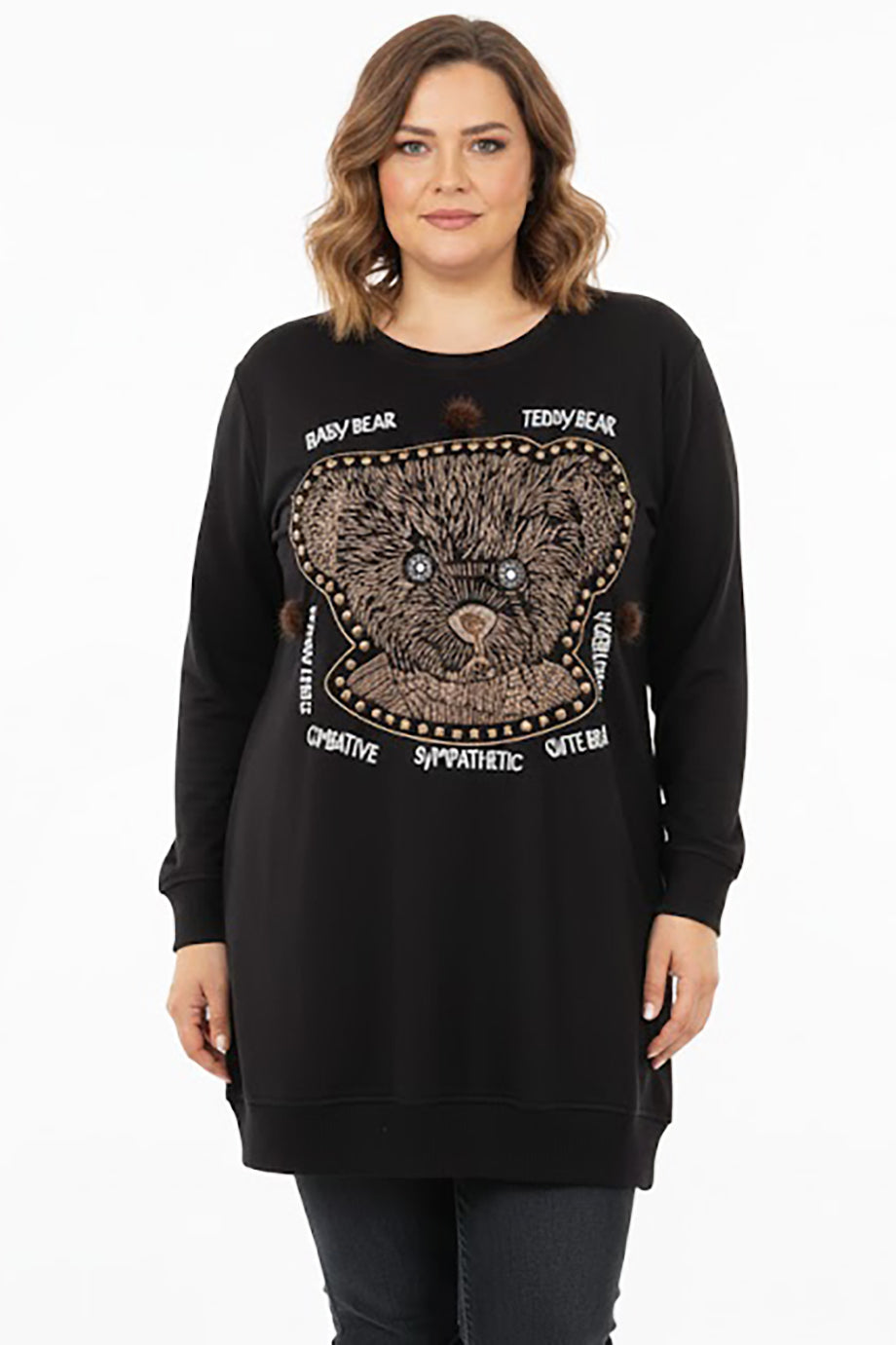 Bearish Büyük Beden Baskılı Tunik Siyah