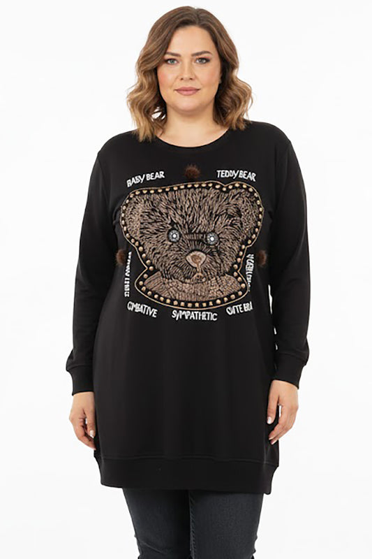 Bearish Büyük Beden Baskılı Tunik Siyah