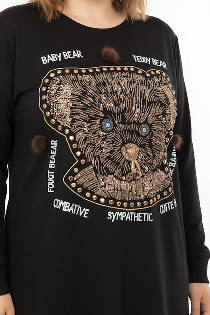 Bearish Büyük Beden Baskılı Tunik Siyah