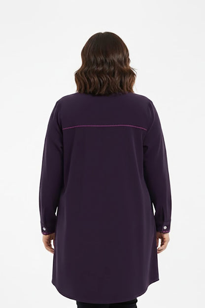 Veloura Büyük Beden Önü Düğmeli Süet Tunik Mor