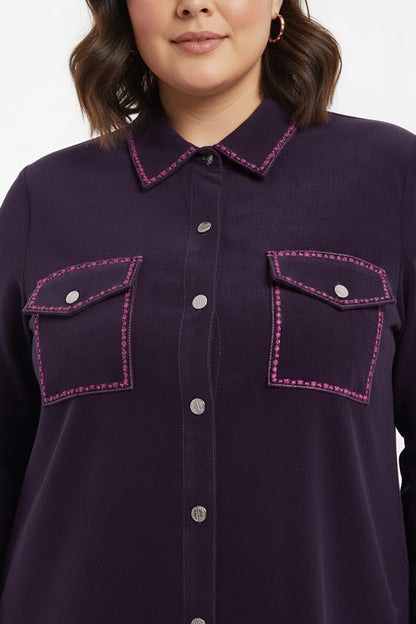 Veloura Büyük Beden Önü Düğmeli Süet Tunik Mor