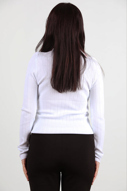 Contour Kadın Balıkçı Yaka Fitilli Triko Ekru